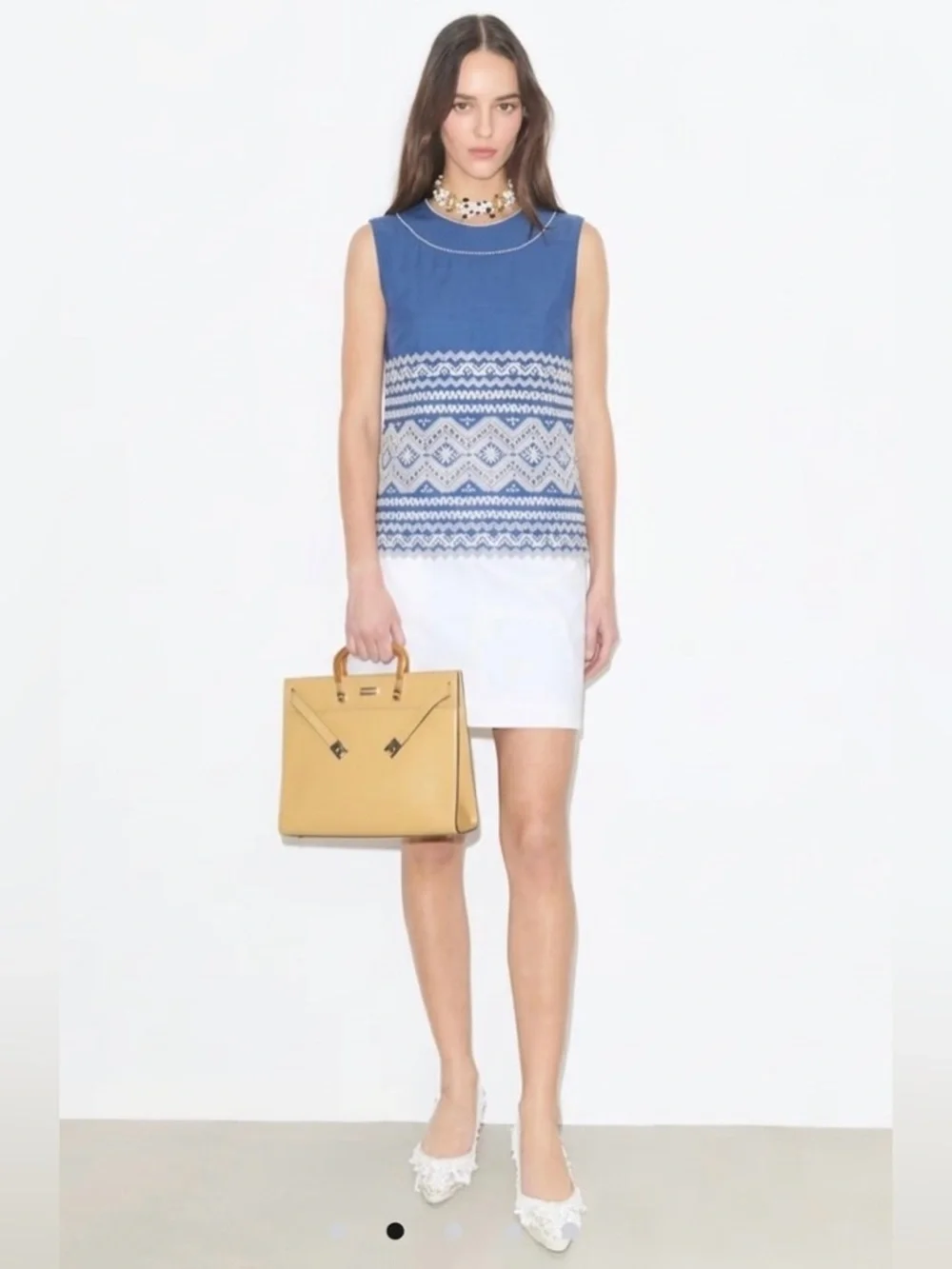 Tory Burch $298 Blue Resort Eyelet Embroidered Top Sz 4 Small Coastal Nautical